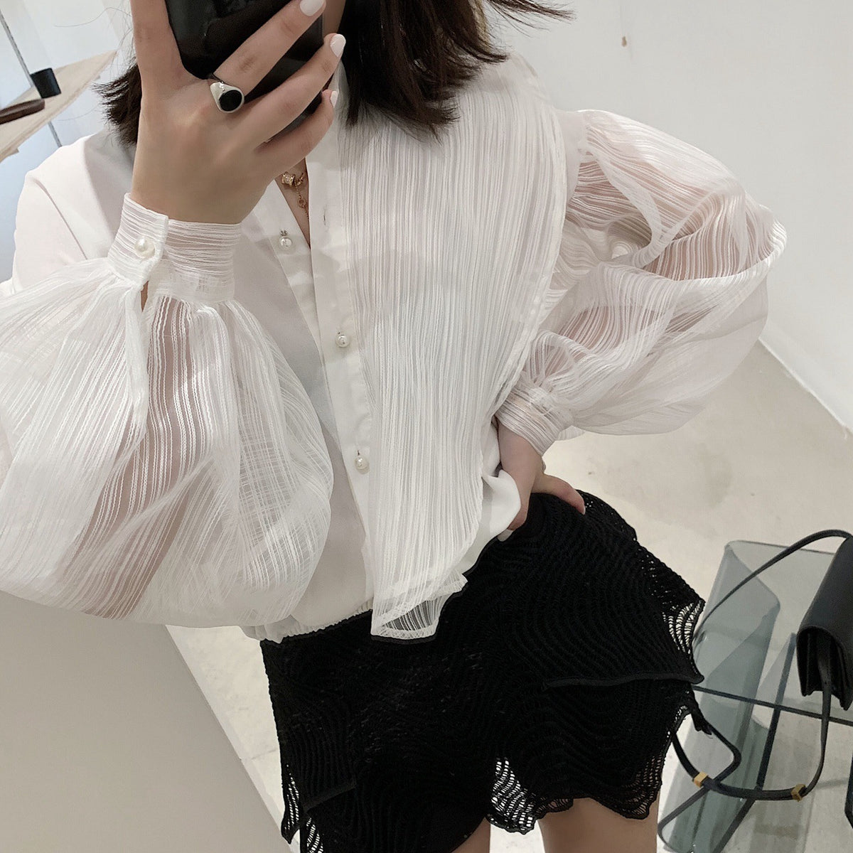 Lace Hollow Mesh Fairy Blouse