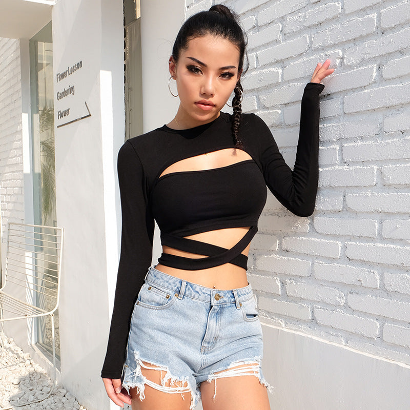Women fashion Long Sleeve Crop Top