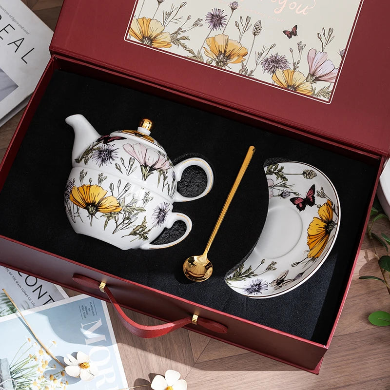 Luxury Mother Child Teapot Set, Bone China Floral Design, Complete Tea Cup & Saucer Set,Afternoon Tea Set，Premium Homeware Gift
