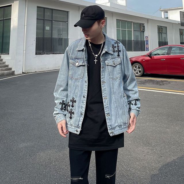 Men Hip-Hop Loose Embroidered Denim Jacket