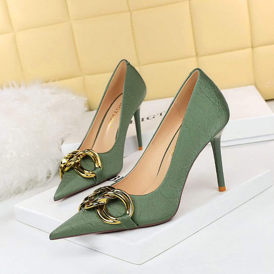 Gold Buckle High Heels Shoes