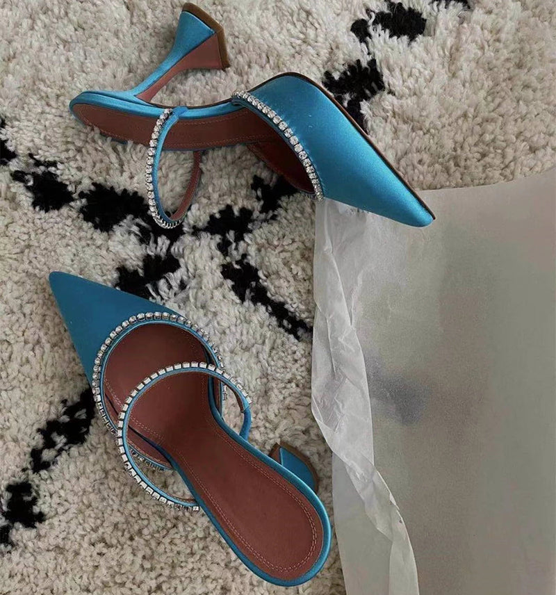 Crystal Chain Pointed Toe Heel Sandals