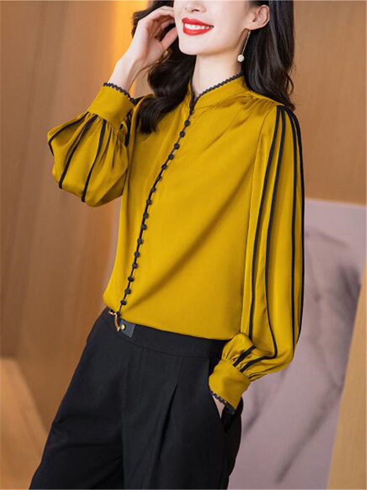 Vintage Long-Sleeved Satin Blouse