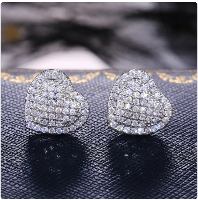 Women Zircon Heart Stud Earrings