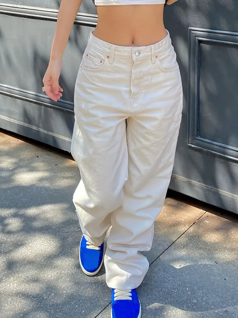 Women Vintage High Waist Loose Fit Denim Jeans