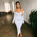 Deep V-neck Long-sleeved Knitted Jumper with Skirt