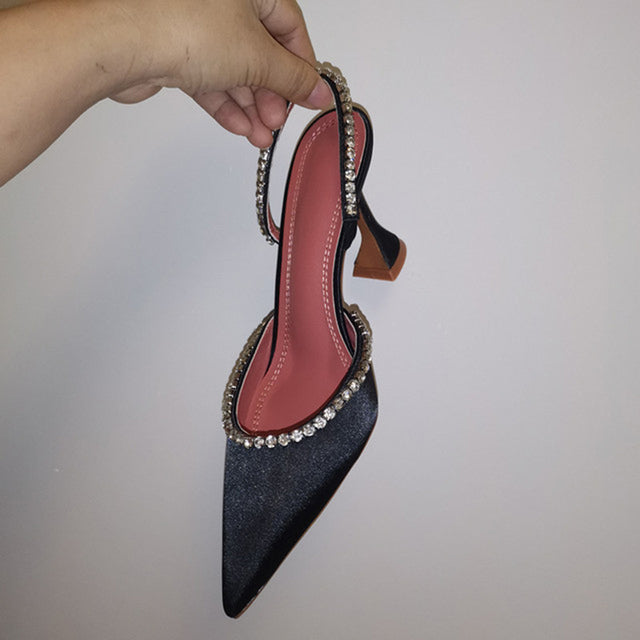 Crystal Chain Pointed Toe Heel Sandals
