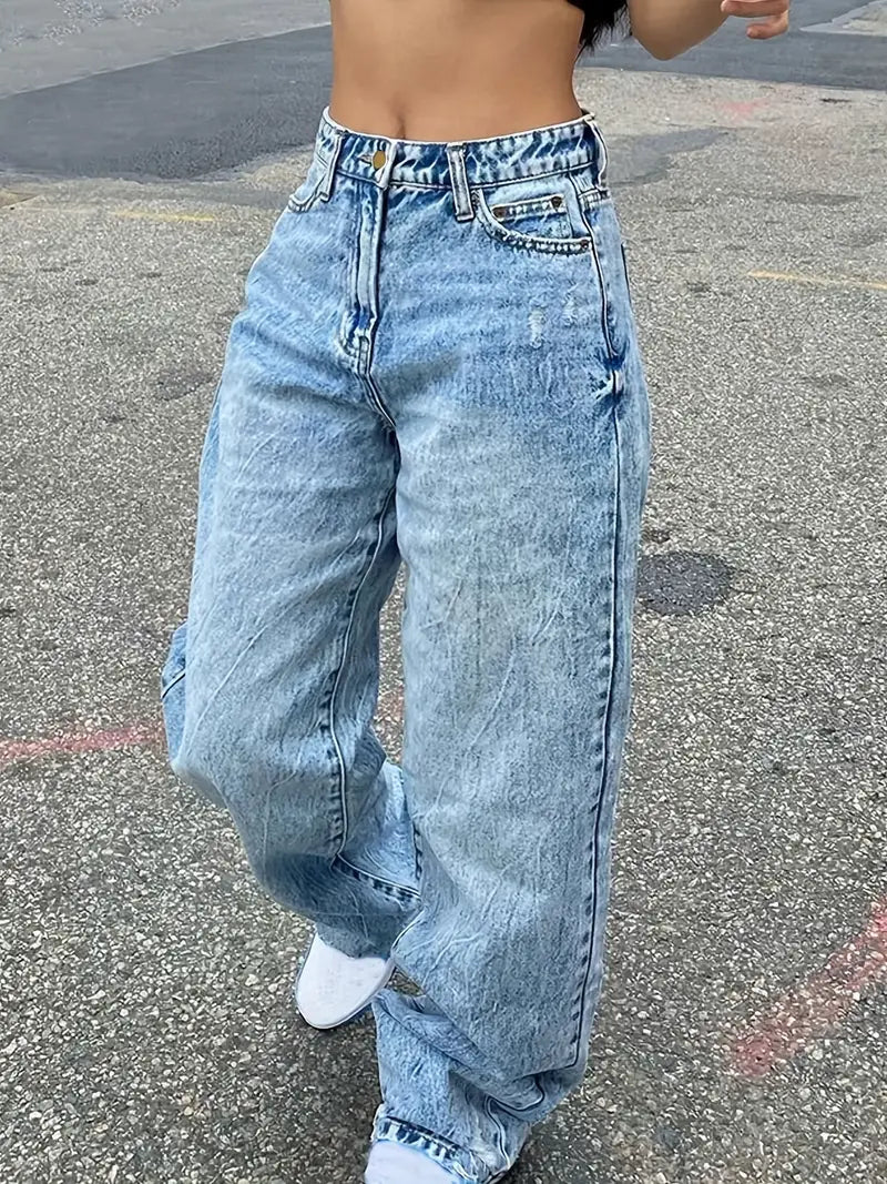 Women Vintage High Waist Loose Fit Denim Jeans