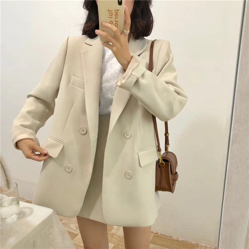 Beige Suit Skirt Set