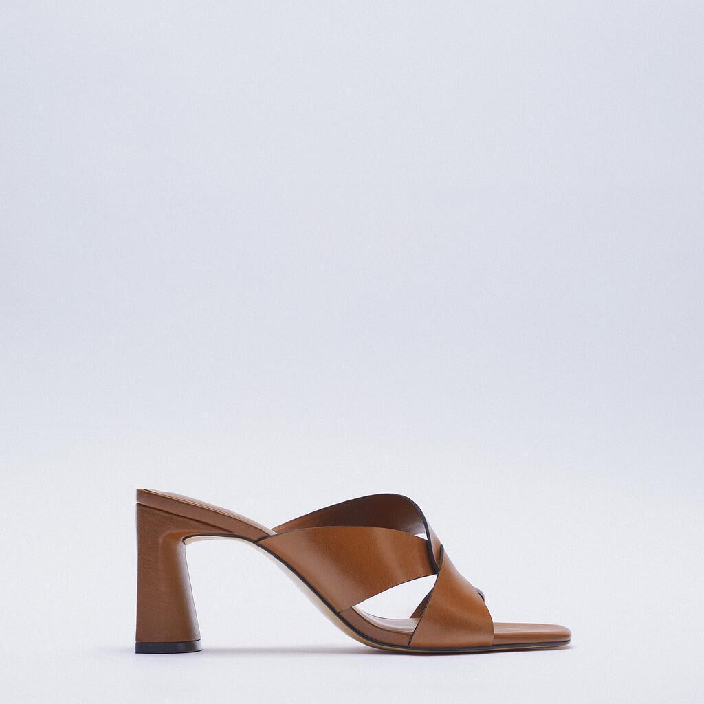 Cow Leather Sandals with Thick Heels