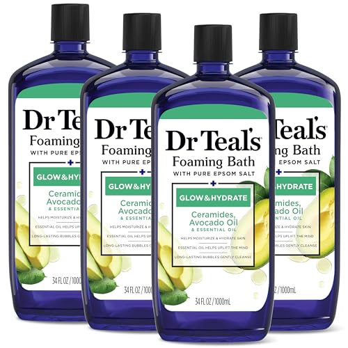 Dr Teals Foaming Bath with Pure Epsom Salt Glow & Hydrate with Ceramides Avocado Oil & Essential Oil 34 oz (Pack of 4)