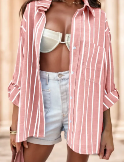 Striped Raglan Sleeve Casual Blouse