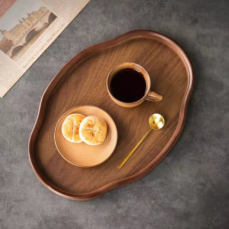 Wooden Decorative Serving Tray for Coffee Table and Home Decor Fruit Platter Decor Trays Serving Ware Food Dish Serving Platters