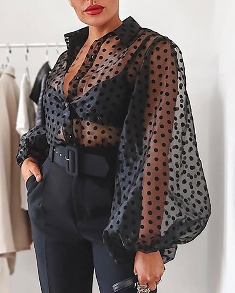 Women's Sheer Polka Dot Print Blouse