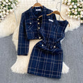 Elegant 2-Piece Checkered Tweed Blazer & Mini Dress