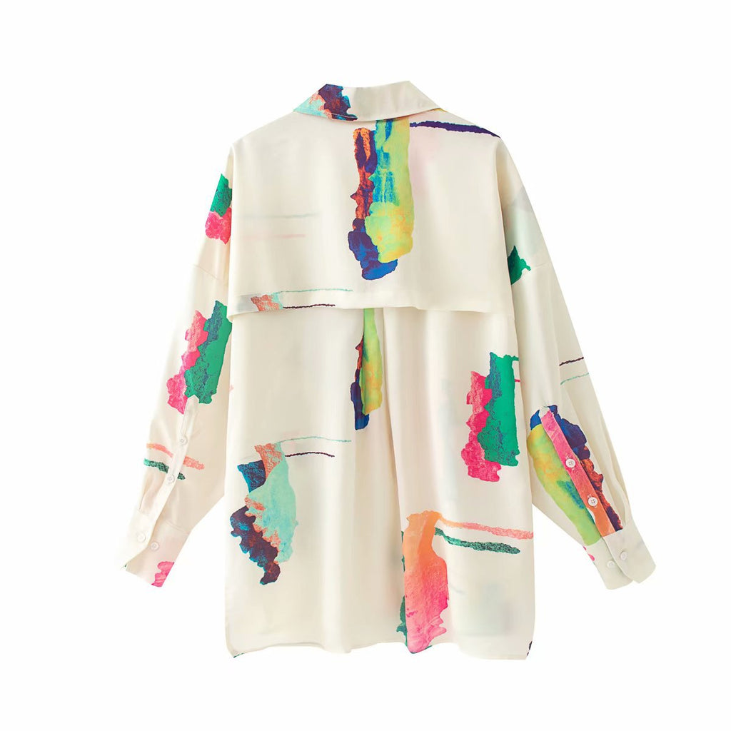 Oversized Multicolor Cream Blouse Shirt