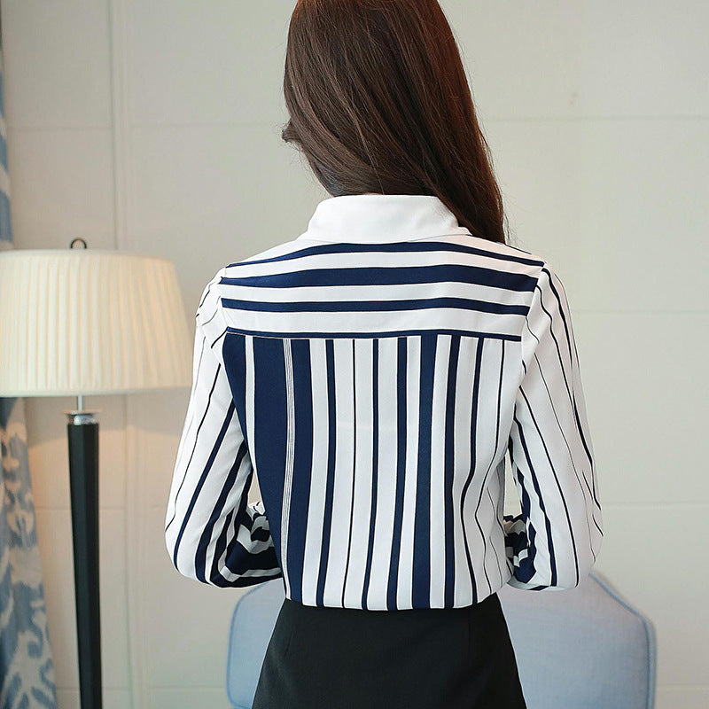 Striped Long Sleeve Chiffon Blouse