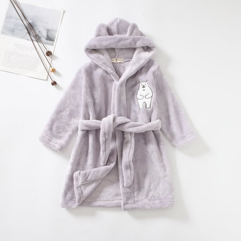 Kids Hooded Flannel Bathrobe