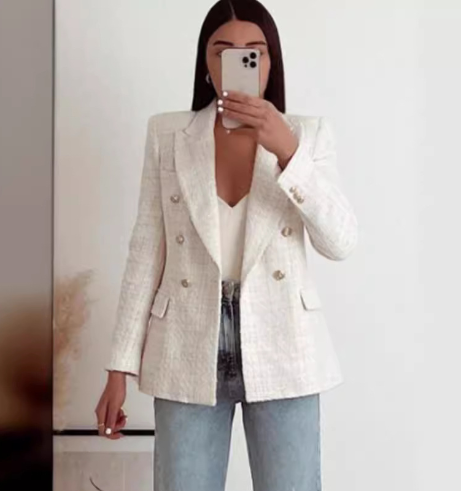 Chic Double-Breasted Tweed Blazer