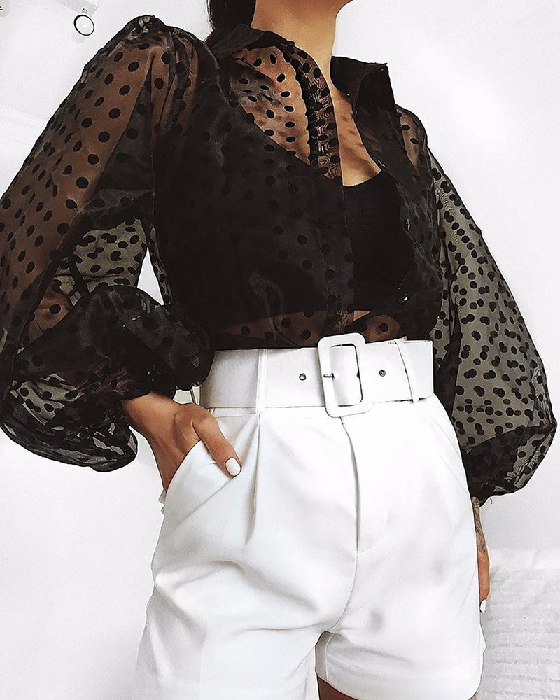 Women's Sheer Polka Dot Print Blouse