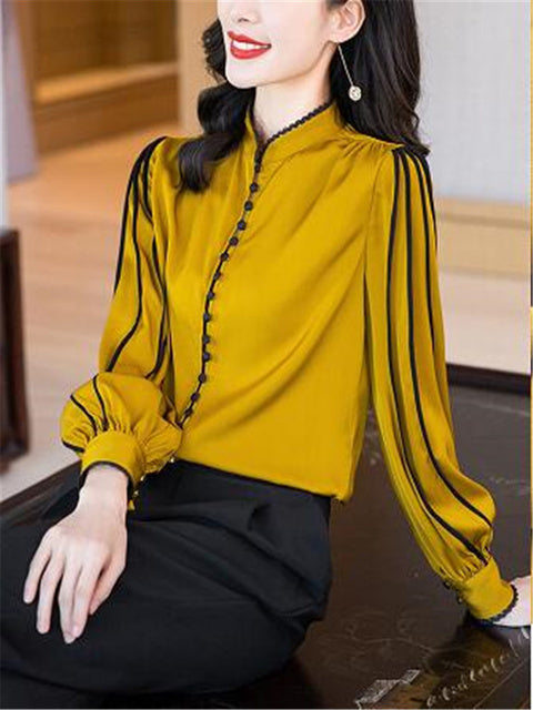 Vintage Long-Sleeved Satin Blouse