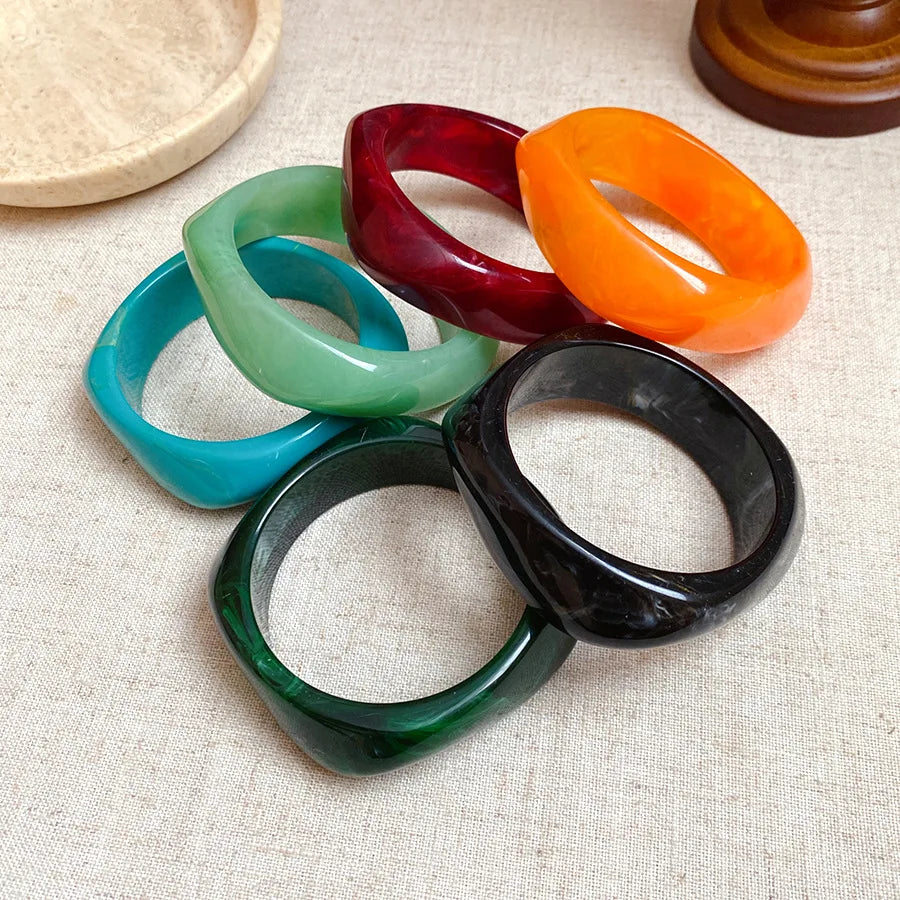Exaggerated Irregular Geometry Chunky Bracelets for Women Girl Smudge Lace Square Spiral Bangles Charm Fashion Jewlery Gift V