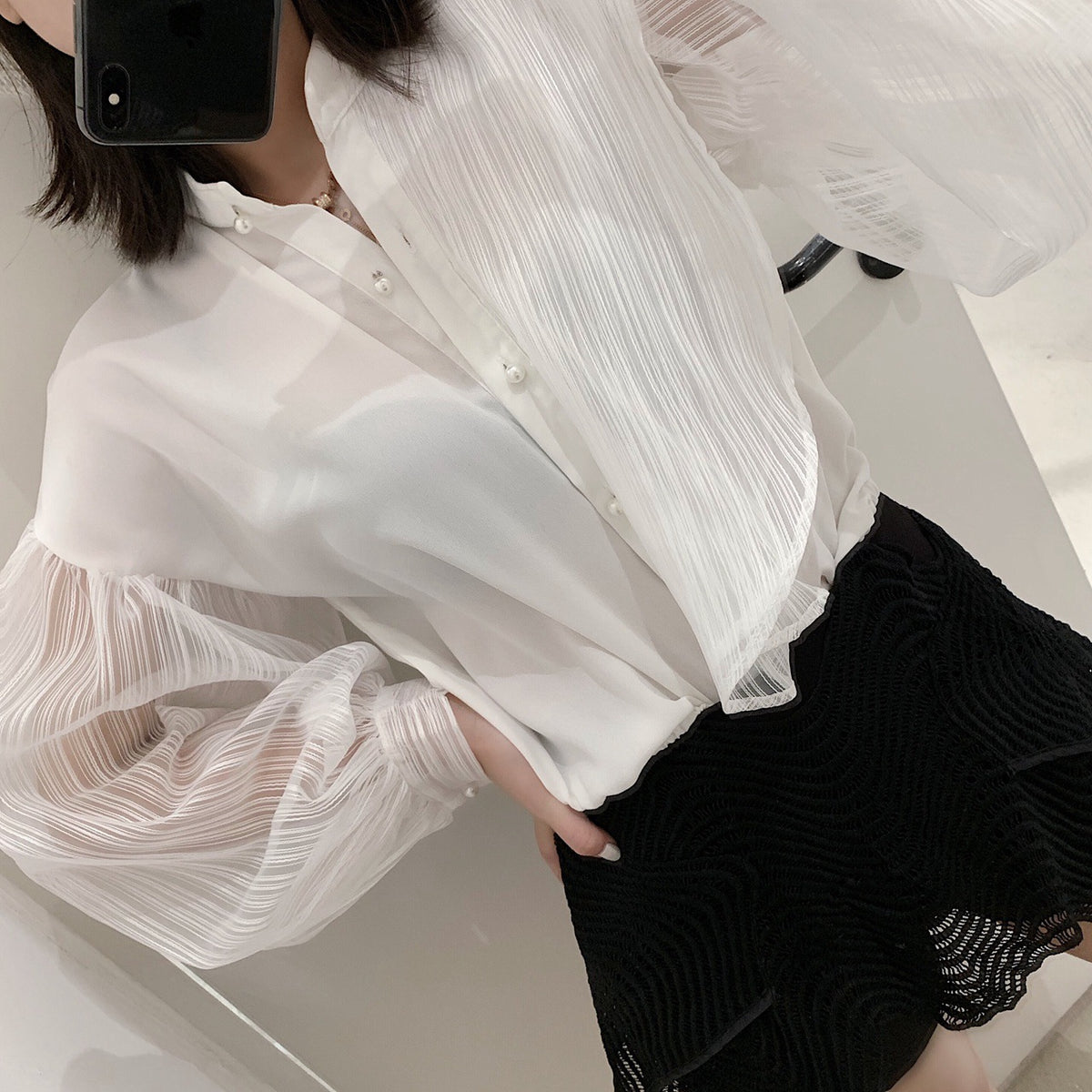 Lace Hollow Mesh Fairy Blouse