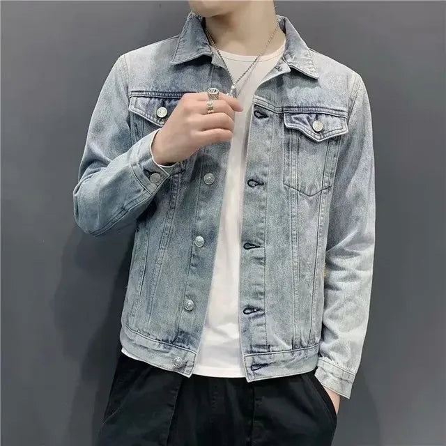 Men Slim Fit Ripped Denim Jacket