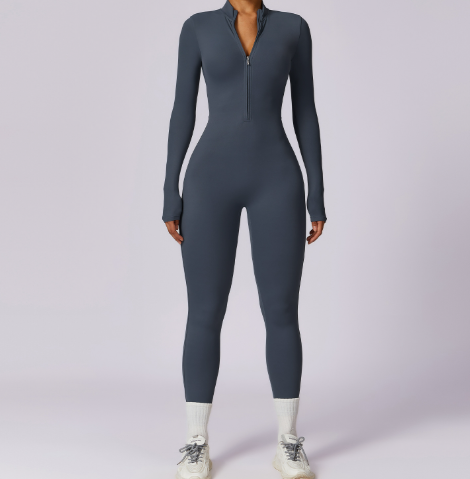 Women High Elastic Zipper Yoga Jumpsuit