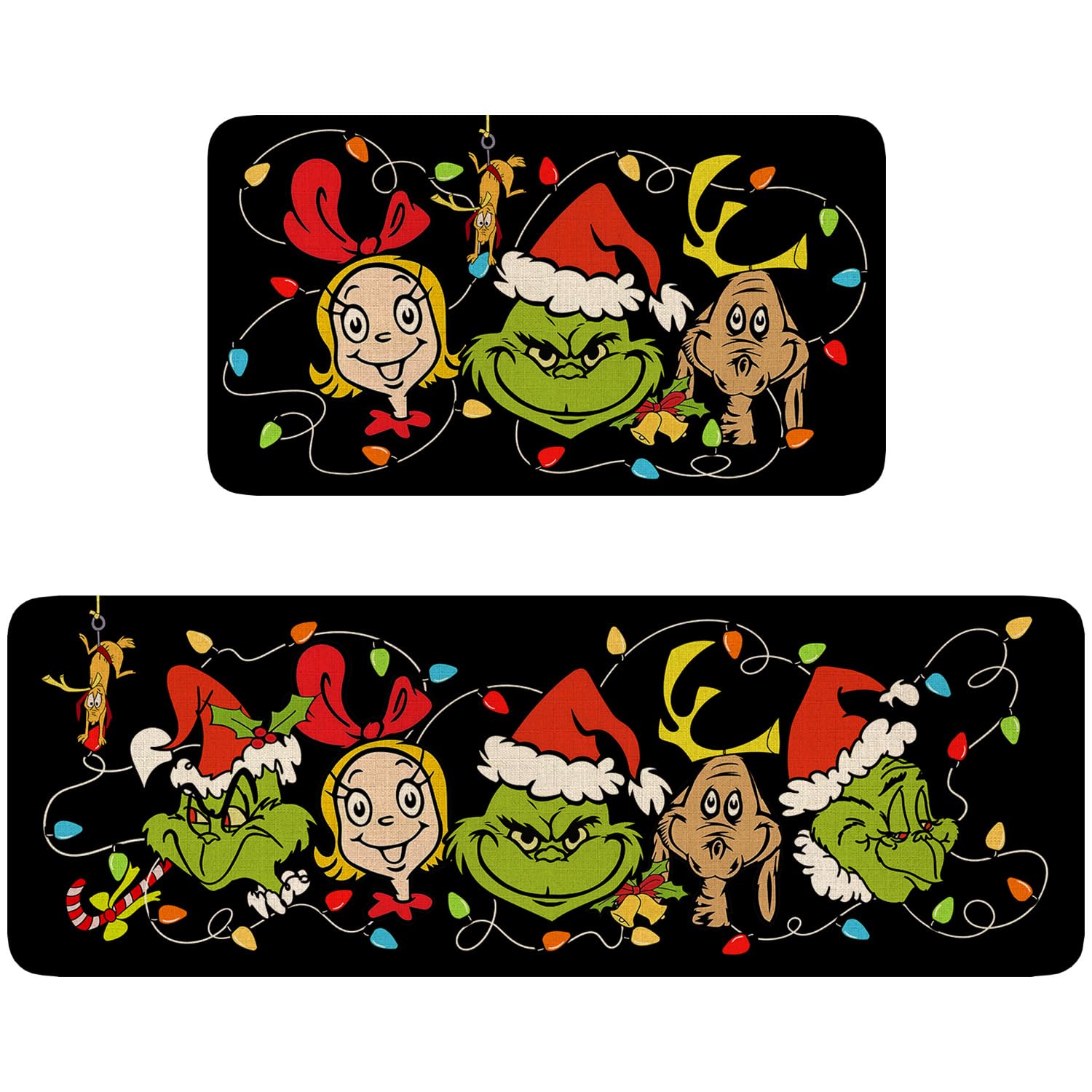 Eikunn Christmas Kitchen Rug and Mat Set of 2Christmas Kitchen Mats for FloorBlack Christmas Kitchen Decor Christmas Home Decorations Christmas Doormat+Runner Rugs