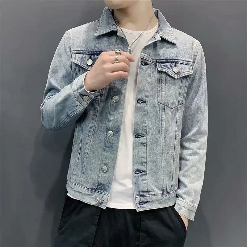 Men Slim Fit Ripped Denim Jacket