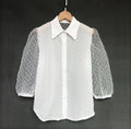 Sheer Mesh Embroidered Puff Sleeve Blouse