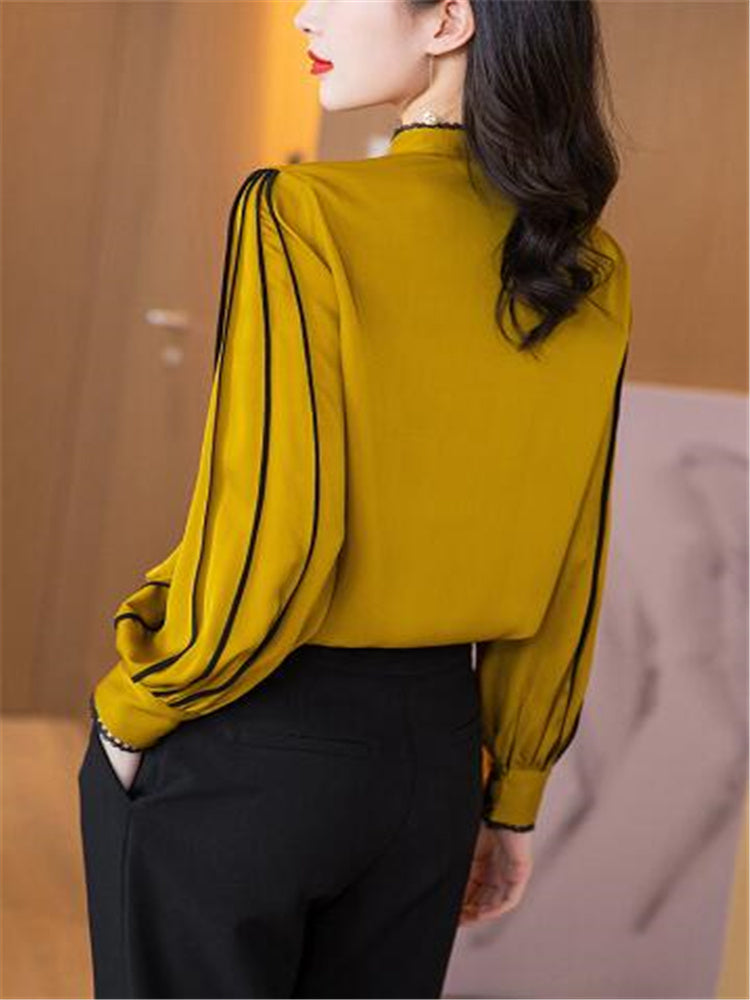 Vintage Long-Sleeved Satin Blouse