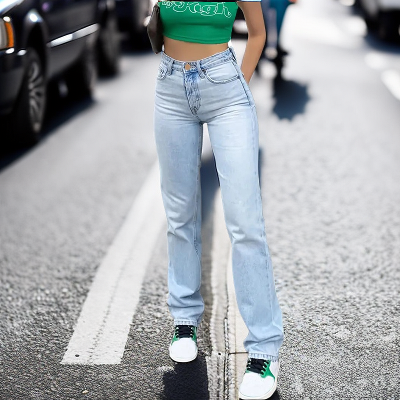 Women High Waist Slim Straight Denim Jeans
