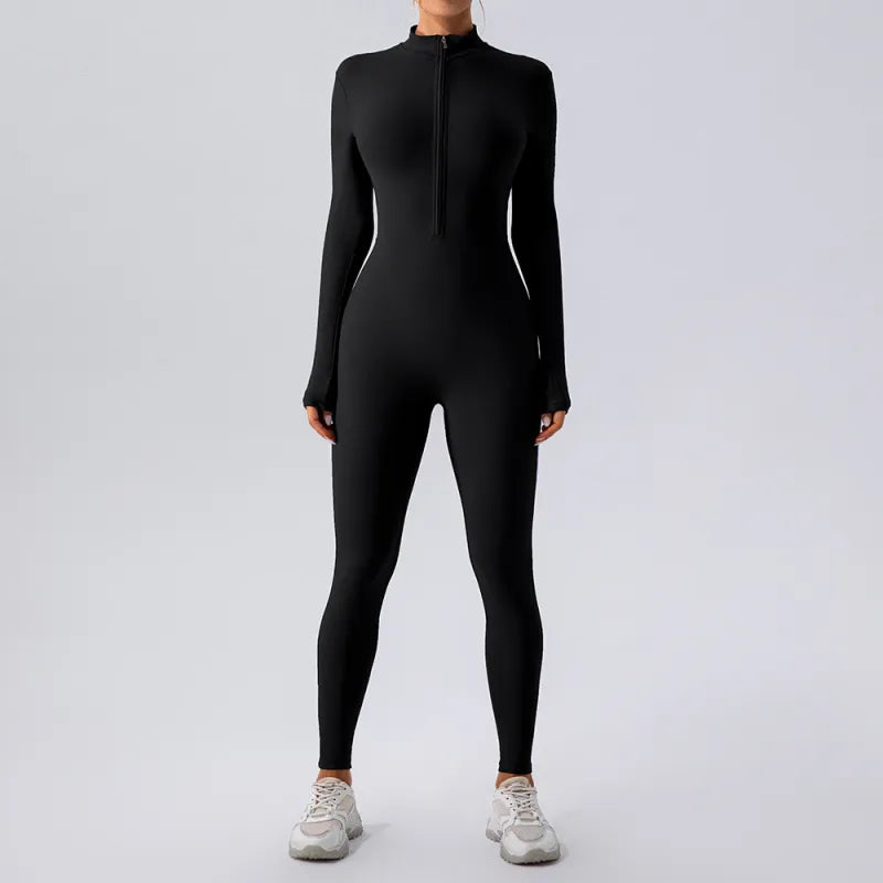 Women High Elastic Zipper Yoga Jumpsuit